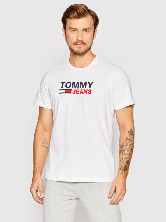 Tommy Jeans Tricou Corp Logo DM0DM15379 Alb Regular Fit