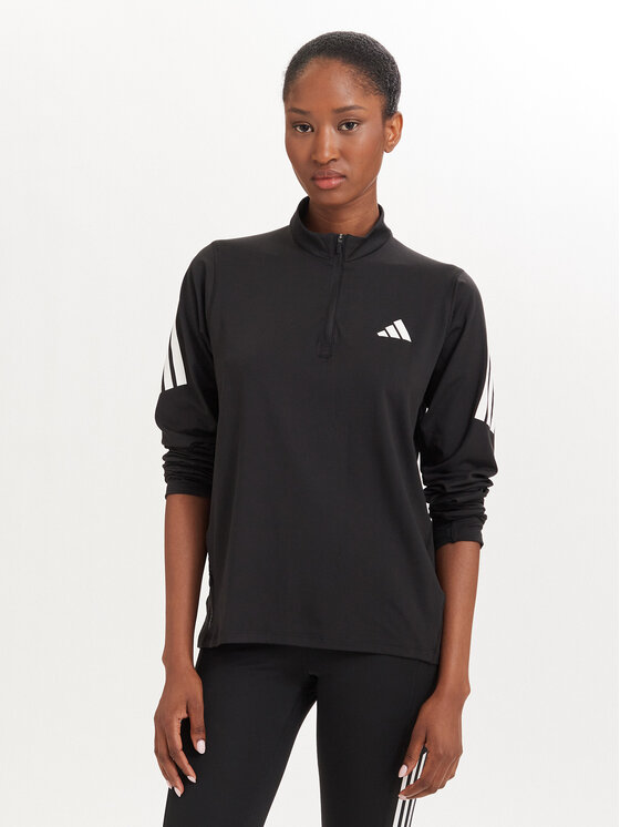 adidas Суитшърт от техническо трико Iconic Running JZ5149 Черен Regular Fit