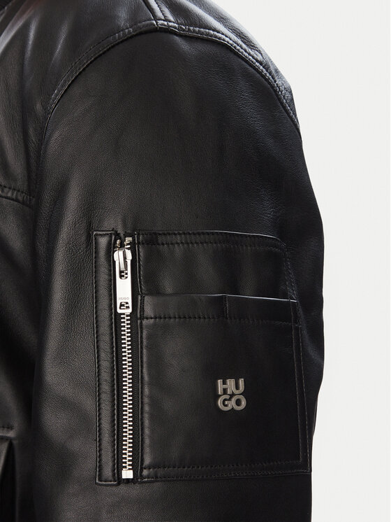 HUGO HUGO Odinė striukė Ladamor  50567800 Juoda Regular Fit
