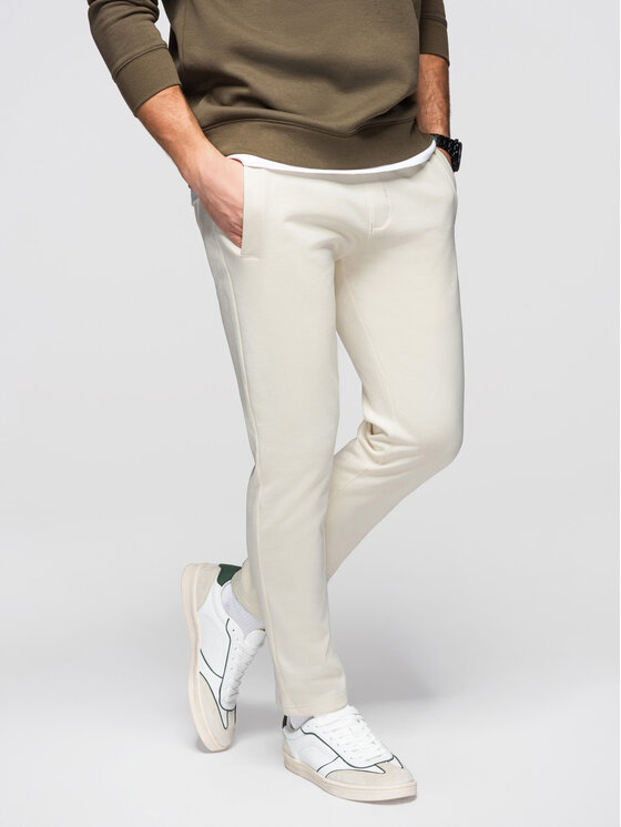 Ombre Ombre Spodnie dresowe OM-PABS-0304 Kremowy Slim Fit