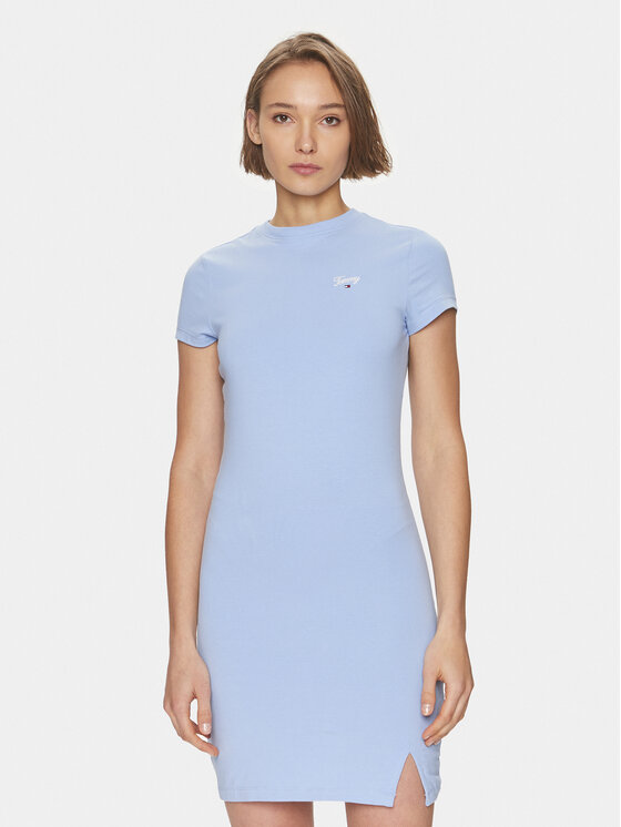 Tommy Jeans Tommy Jeans Rochie de vară Script DW0DW17926 Albastru celest Regular Fit