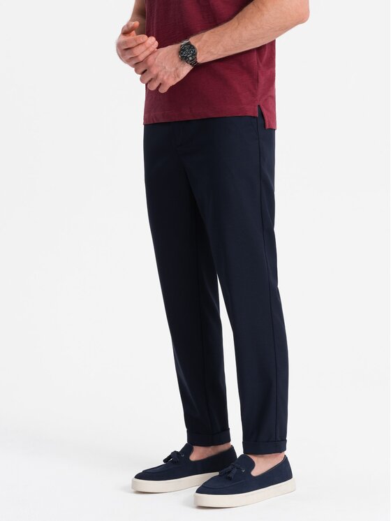 Ombre Ombre Kalhoty z materiálu OM-PACP-0157 Tmavomodrá Chino Fit