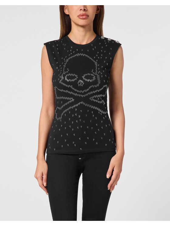 PHILIPP PLEIN PHILIPP PLEIN Tank top 14755 Czarny Skin Tight Fit