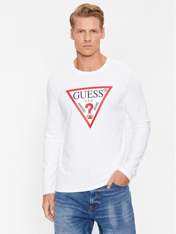 Guess S dlhými rukávmi Original Logo M2YI31 I3Z14 Biela Slim Fit