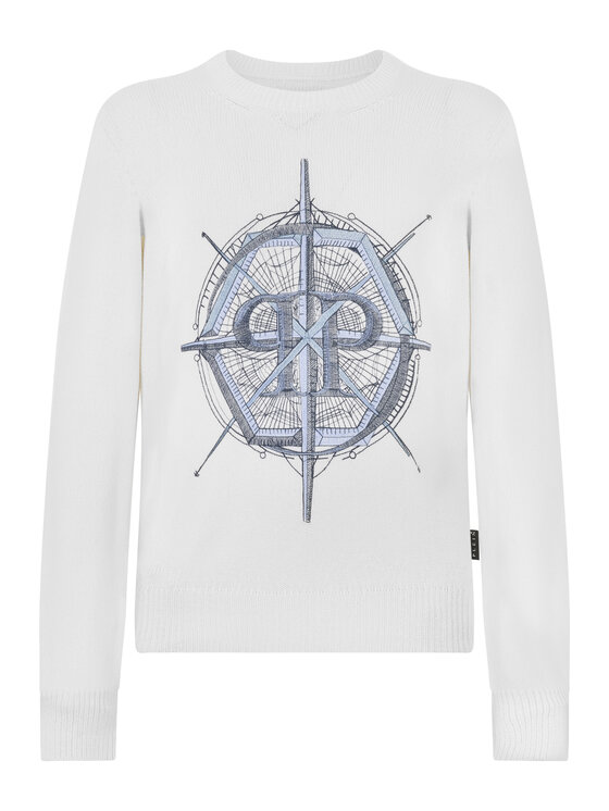 PHILIPP PLEIN PHILIPP PLEIN Sweter 29919 Biały Regular Fit