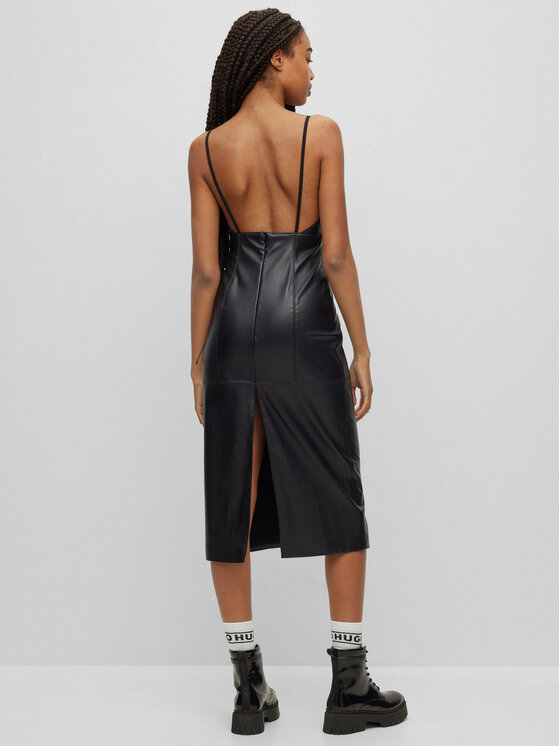 HUGO Hugo Tehisnahast kleit Kabarelle-1 50493523 Must Regular Fit