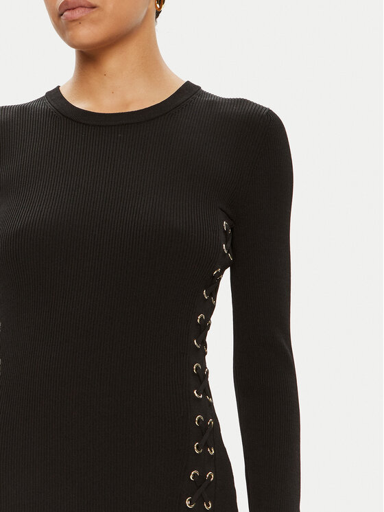 MICHAEL Michael Kors MICHAEL Michael Kors Rochie tricotată Ribbed Stretch Knit Lace-Up MT482FQ5ZV Negru Slim Fit