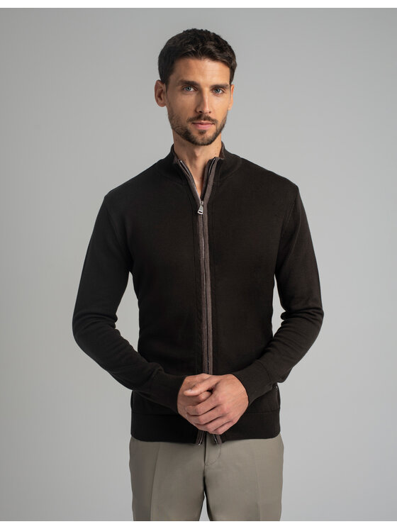 Borgio Borgio Kardigan cassaza troyer br Brązowy Slim Fit