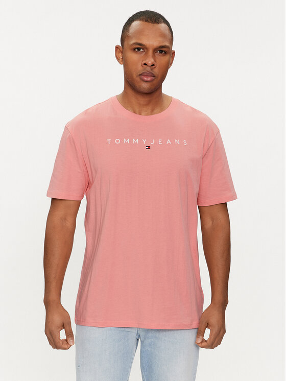 Tommy Jeans T-krekls Linear Logo DM0DM17993 Rozā Regular Fit