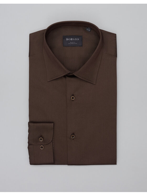 Borgio Borgio Koszula simeria Brązowy Slim Fit