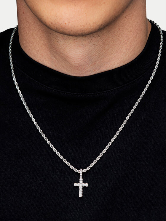 ICED STUFF ICED STUFF Pandantiv Micro Diamond Cross Aur alb