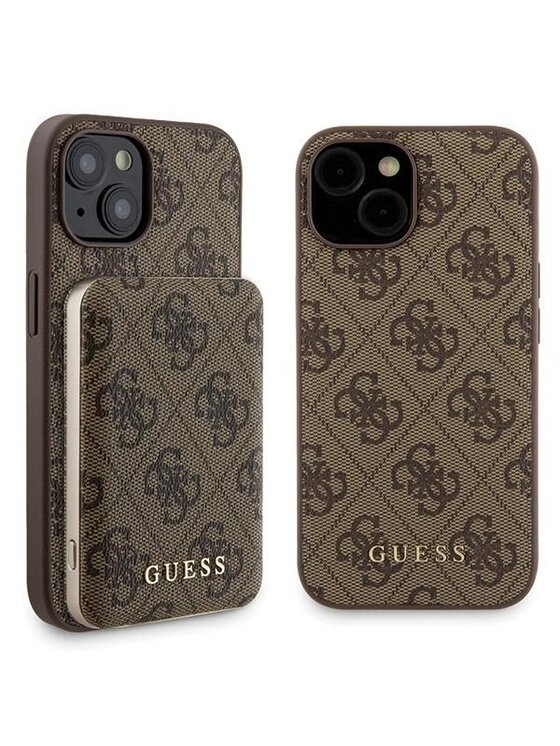 Zestaw prezentowy Guess, Brązowy, etui do iPhone 15 + powerbank 4G Metal Logo