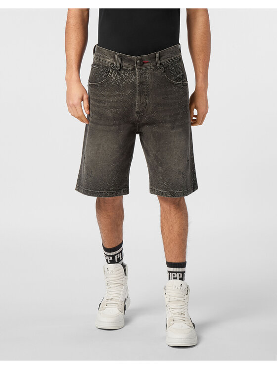 PHILIPP PLEIN PHILIPP PLEIN Szorty jeansowe 25431 Szary Regular Fit