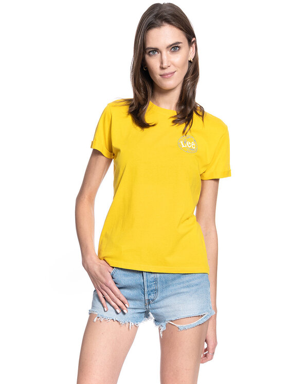 Lee Lee T-Shirt SS GLOBAL TEE Żółty Regular Fit