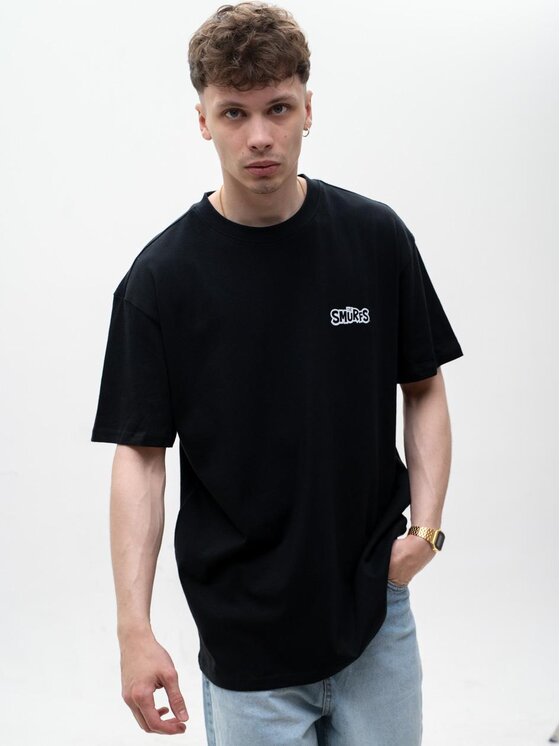 Smerfy Smerfy T-Shirt Szeroka Luźna Gargamel 128802 Czarny Oversize