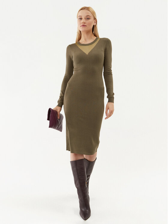 Fracomina Fracomina Strickkleid FJ23WD5002K51801 Khakifarben Slim Fit