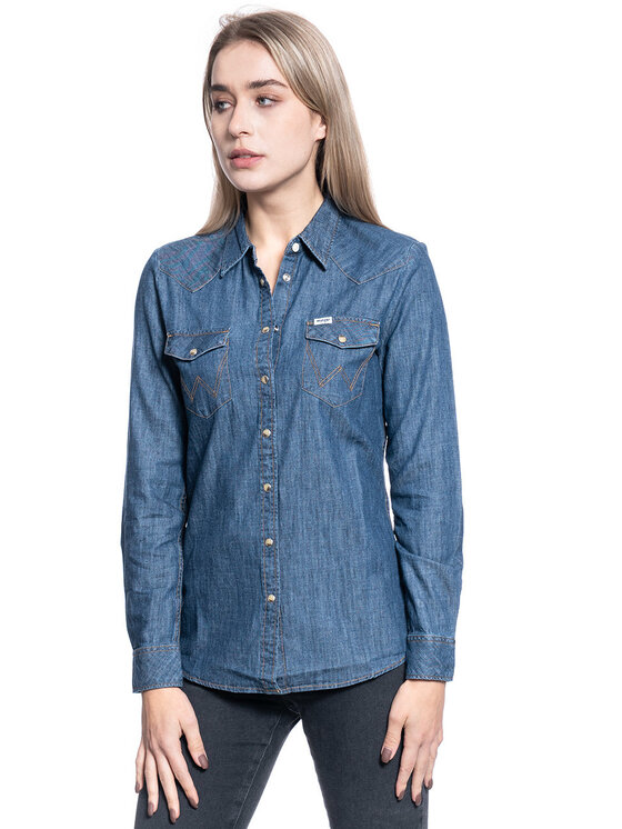 Wrangler Wrangler Koszula LS DENIM SHIRT Niebieski Slim Fit