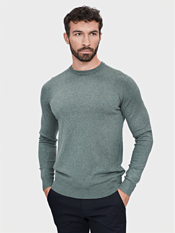 Evenemen Evenemen Sweter Round Neck Zielony Slim Fit