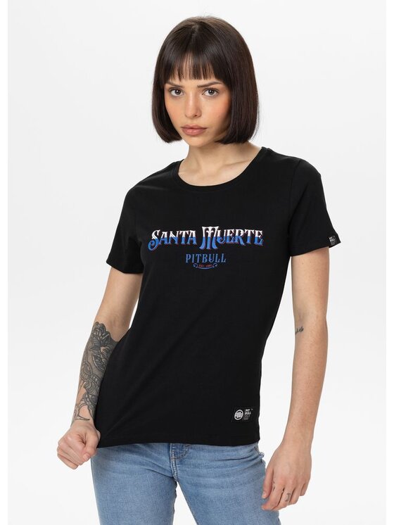 PITBULL PITBULL T-Shirt Koszulka damska SANTA MUERTE ROSE S Czarny Regular Fit