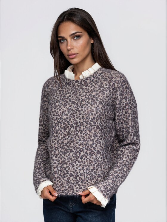 Ombre Ombre Sweter OW-SW-E0067 Beżowy Relaxed Fit