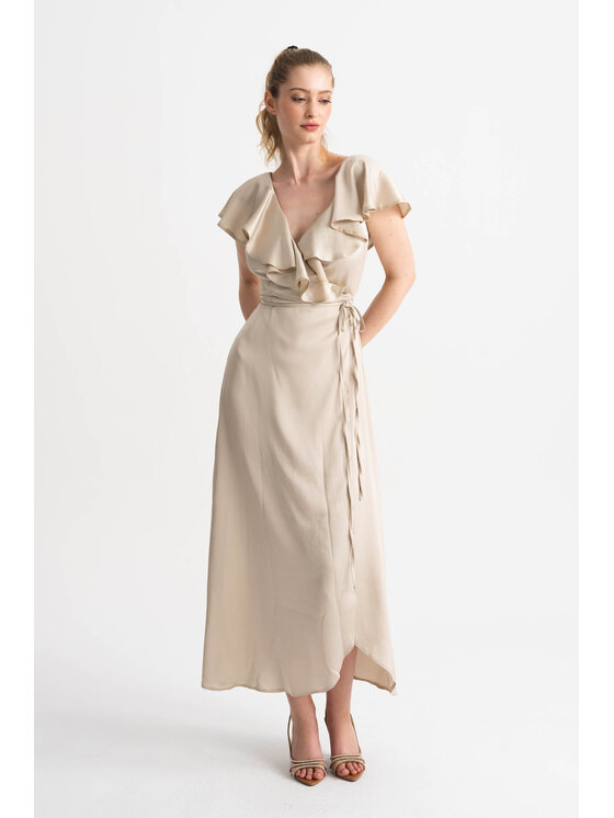 ROSE AVENUE ROSE AVENUE Sukienka koktajlowa S3 Beżowy Regular Fit