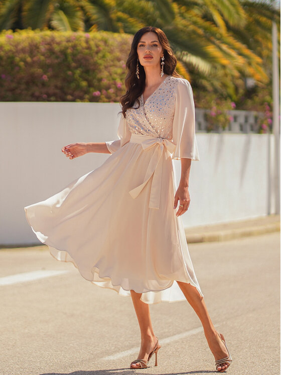 LIDIA KALITA LIDIA KALITA Sukienka koktajlowa Oscar Night Beżowy jasny Flare Fit