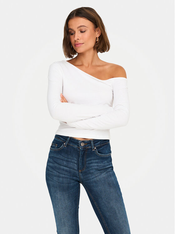 ONLY ONLY Μπλουζάκι Live Love 15344398 Λευκό Slim Fit