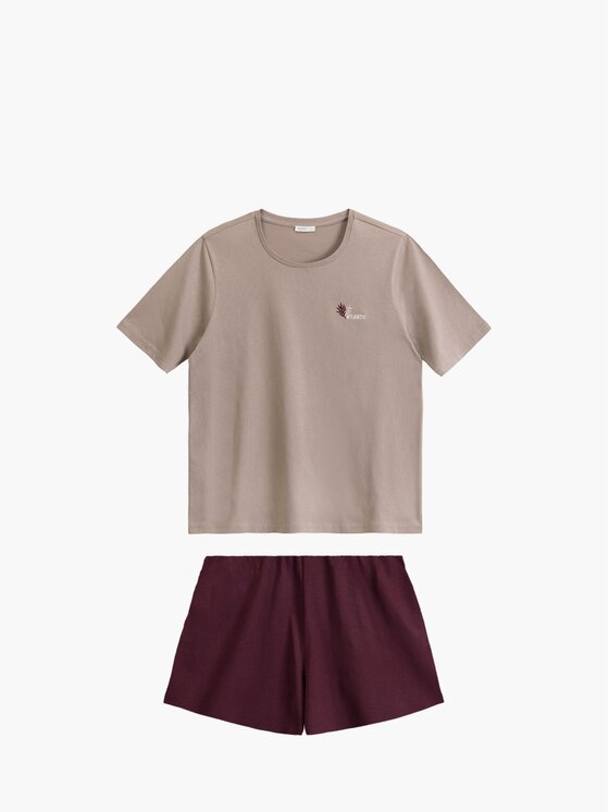 Atlantic Atlantic Piżama Embroidery Bordowy Oversize
