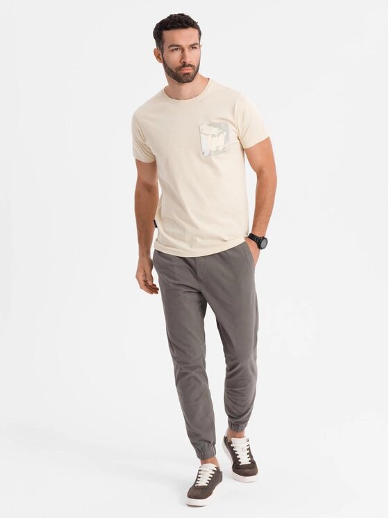 Ombre Ombre T-Shirt OM-TSPT-0228 Beżowy Regular Fit