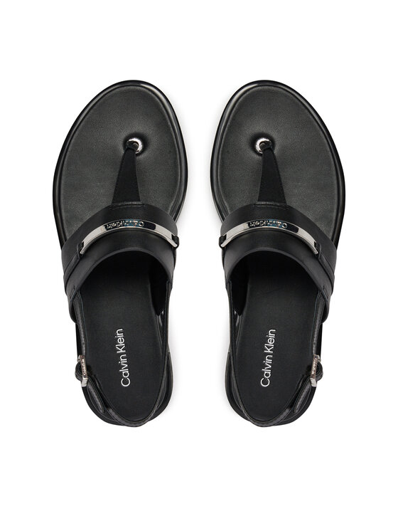 Calvin Klein Calvin Klein Sandali Flat Tp Sandal Metal Bar Lth HW0HW02031 Nero
