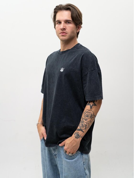 Jigga Wear Jigga Wear T-Shirt Acid wash sprana przetarcia 130517 Czarny Oversize