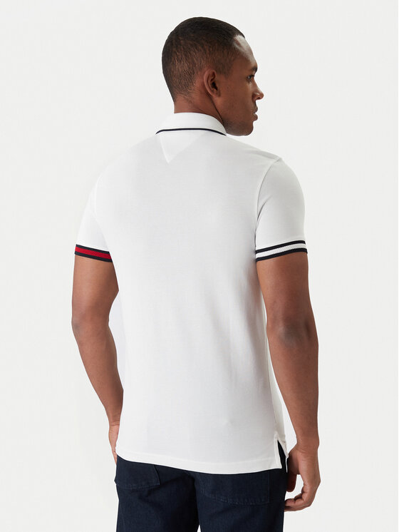 Tommy Hilfiger Tommy Hilfiger Tricou polo Flag Cuff MW0MW38458 Alb Slim Fit