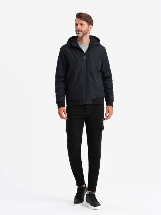 Ombre Ombre Kurtka przejściowa OM-JANP-0149 Czarny Regular Fit