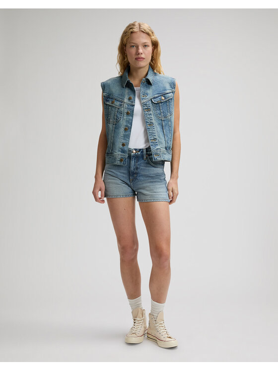 Lee Lee Kurtka jeansowa RIDER VEST Niebieski Relaxed Fit