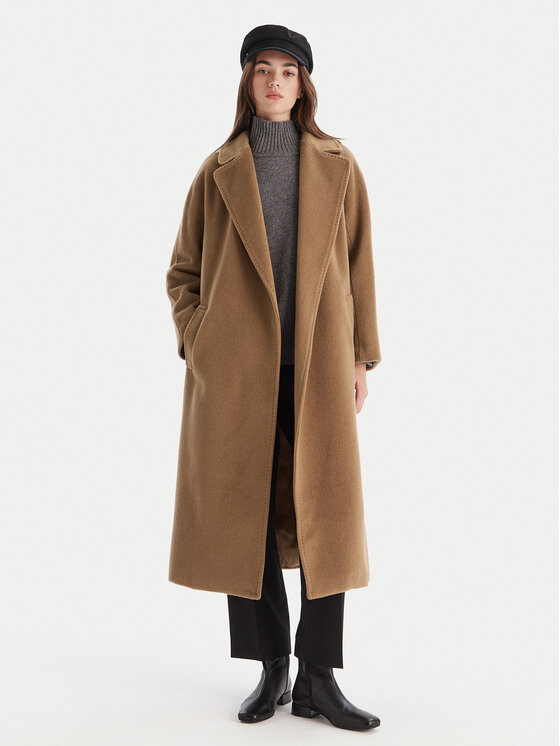 マロン Weekend Max Mara palton de lana femei, culoarea maro, de tranzitie