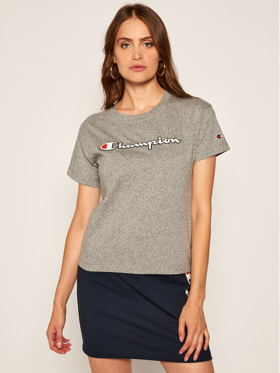 Champion T shirt Vintage Script Logo 112650 Gris Custom Fit Modivo