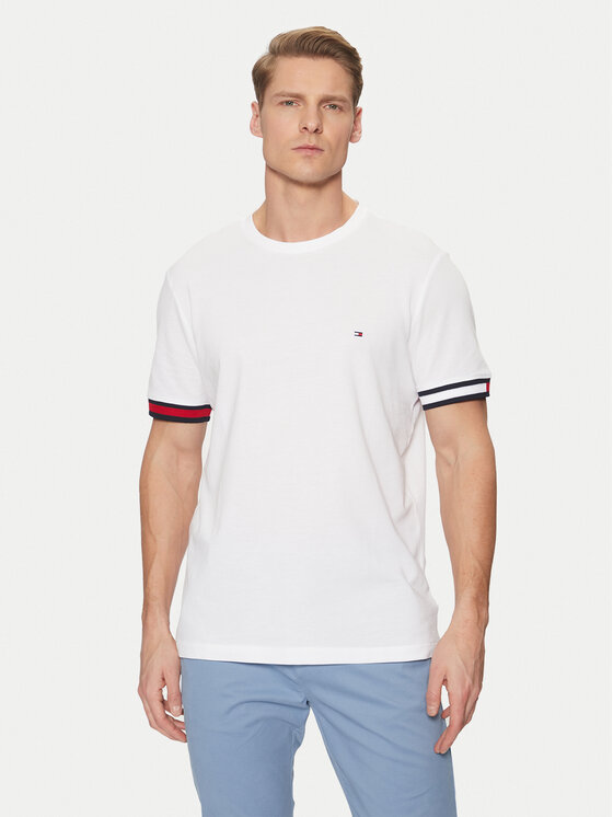 Tommy Hilfiger Tommy Hilfiger Marškinėliai Global Stripe MW0MW38078 Balta Regular Fit