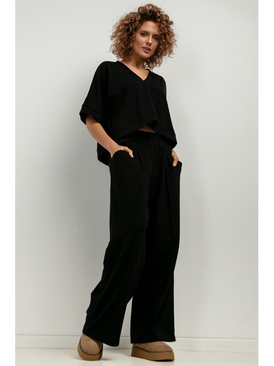Tessita Tessita Spodnie dzianinowe T413/7/S Czarny Wide Leg