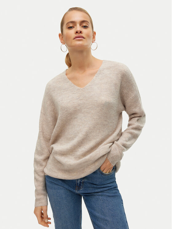 Vero Moda Vero Moda Kampsun Crewlefile 10233357 Beež Loose Fit