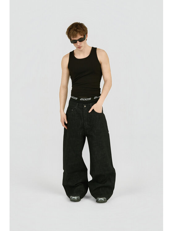2005 2005 Jeansy Ultra Baggy Fit Raw Denim Czarny