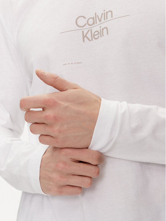 Calvin Klein Calvin Klein Longsleeve Line Logo K10K112483 Biały Regular Fit