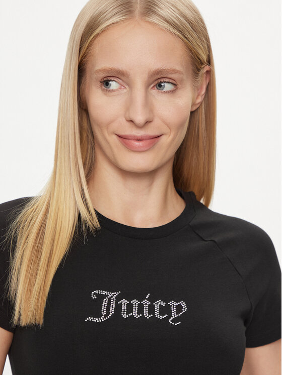 Juicy Couture Juicy Couture Тишърт Shrunken Diamante JCMCT223257 Черен Slim Fit