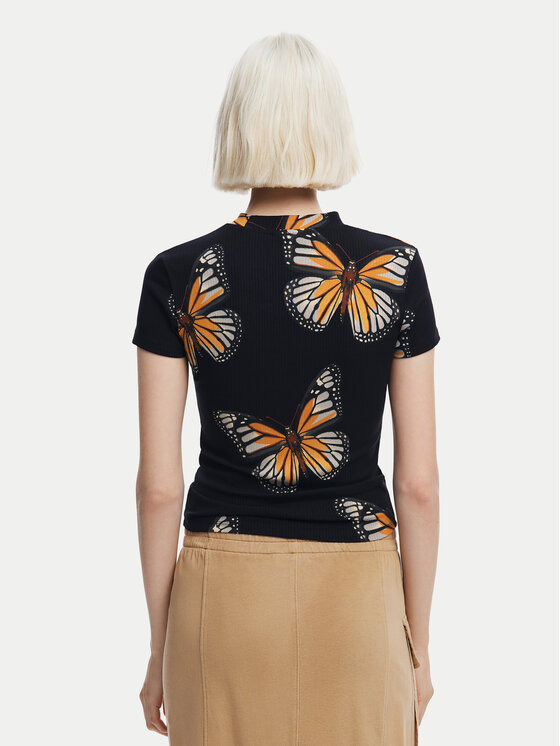 Desigual Desigual Majica Croise 24WWTK55 Črna Slim Fit