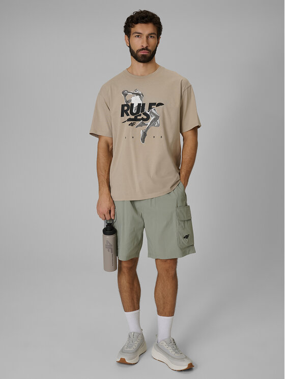 4F 4F T-Shirt ESSENTIALS Beżowy Loose Fit