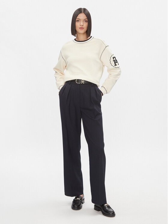 Tommy Hilfiger Tommy Hilfiger Pulóver Lrg Smd Texture C-Nk Sweatshirt WW0WW40575 Ekru Regular Fit