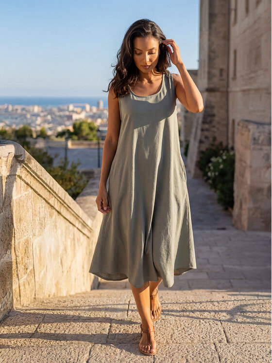 Feba Feba Sukienka letnia F253 Khaki Oversize