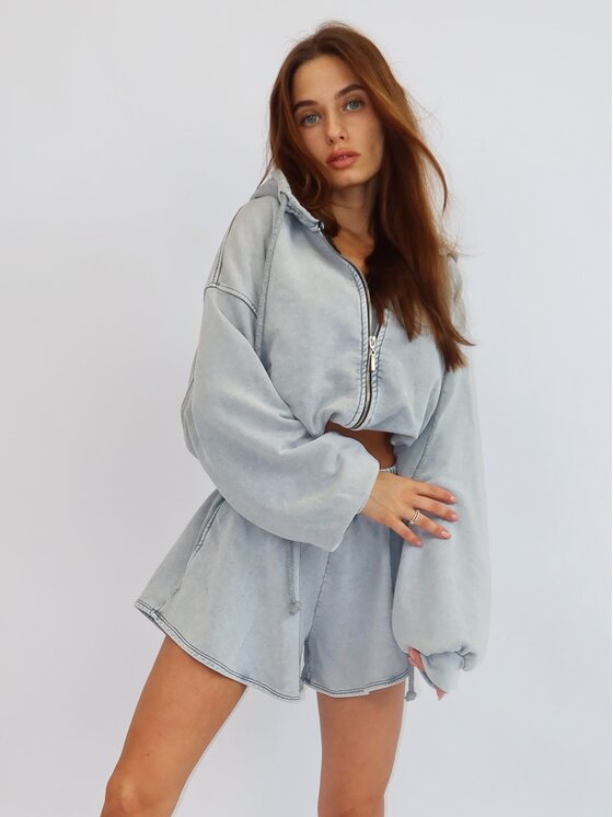 MissDenim MissDenim Bluza Oversize Crop Zip Hoodie Szary Oversize
