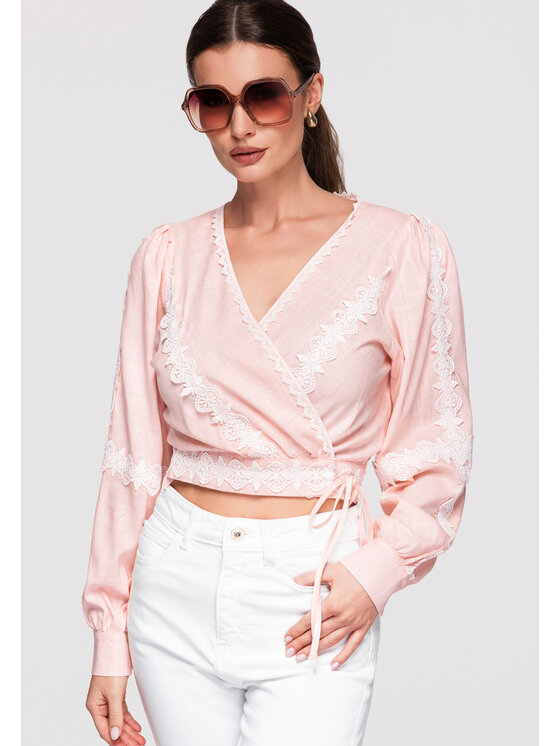 Ombre Ombre Bluzka OW-TS-E0033 Różowy Slim Fit