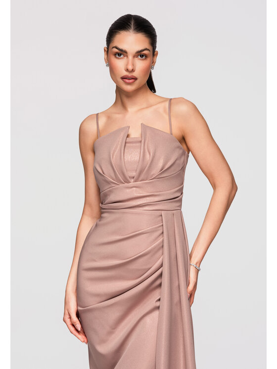 Ombre Ombre Sukienka wieczorowa LA-OM-DLR338 Beżowy Slim Fit