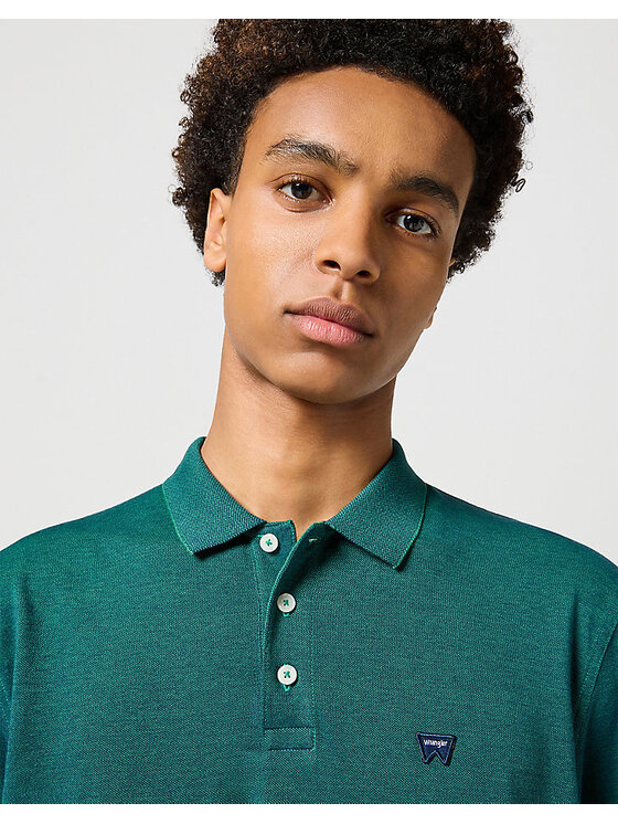 Wrangler Wrangler T-Shirt LS REFINED POLO Zielony Regular Fit